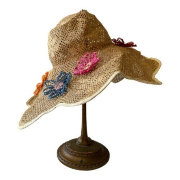Made In Italy Expressly for Alexander's Vintage Flower Decorated Straw Hat - Picture 4 of 14
